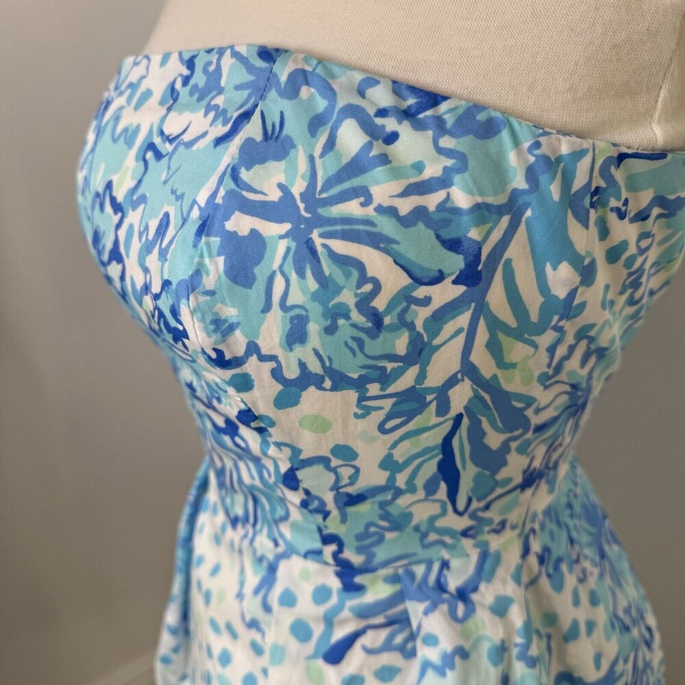 Lilly Pulitzer Womens Kenzie Strapless Dress Size 0 Blue Banquet Tea Sorority - Picture 4 of 16